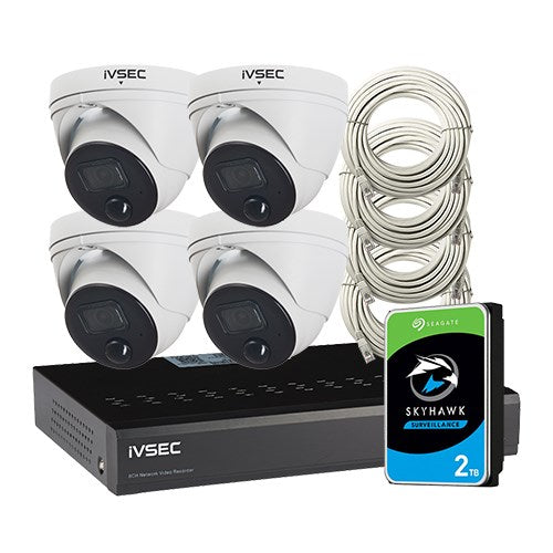 IVSEC KIT 4 X 8MP NC323XD IP C AM  NR308XC POE NVR 4K 2TB 4 x CAT5E CABLES 18M IVS