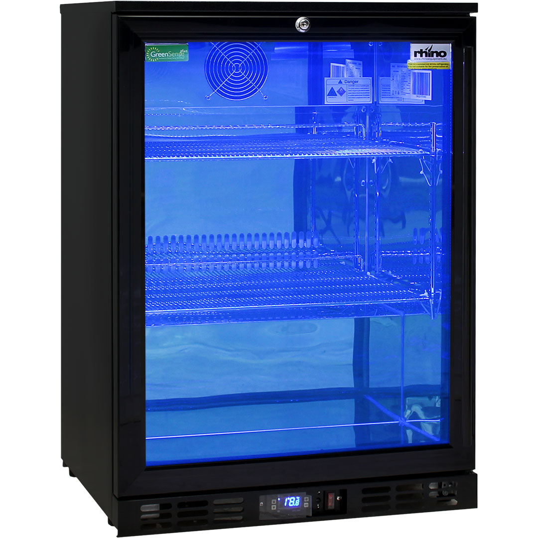 Rhino Night Club Commercial Multi Light Colored Black 1 Door Bar Fridge Left Hinged