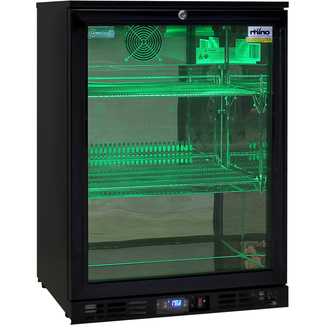 Rhino Night Club Commercial Multi Light Colored Black 1 Door Bar Fridge Left Hinged