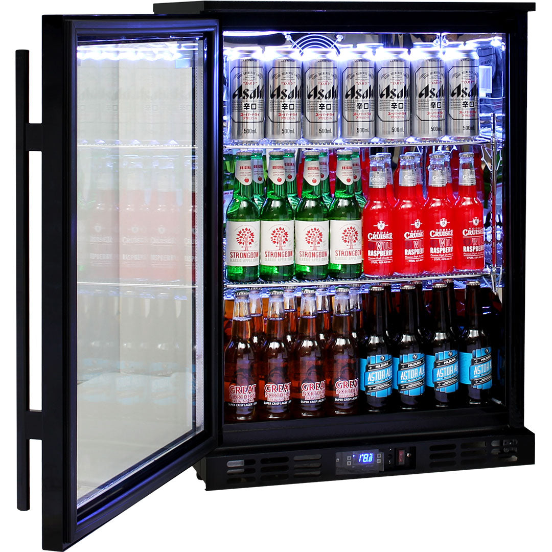 Rhino Night Club Commercial Multi Light Colored Black 1 Door Bar Fridge Left Hinged