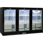 Commercial Glass 3 Door Black Under Bench Bar Fridge With Heated Glass To Stop Condensation