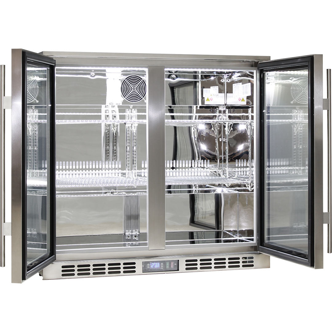 Rhino Stainless Steel 2 Door Heated Glass Bar Fridge