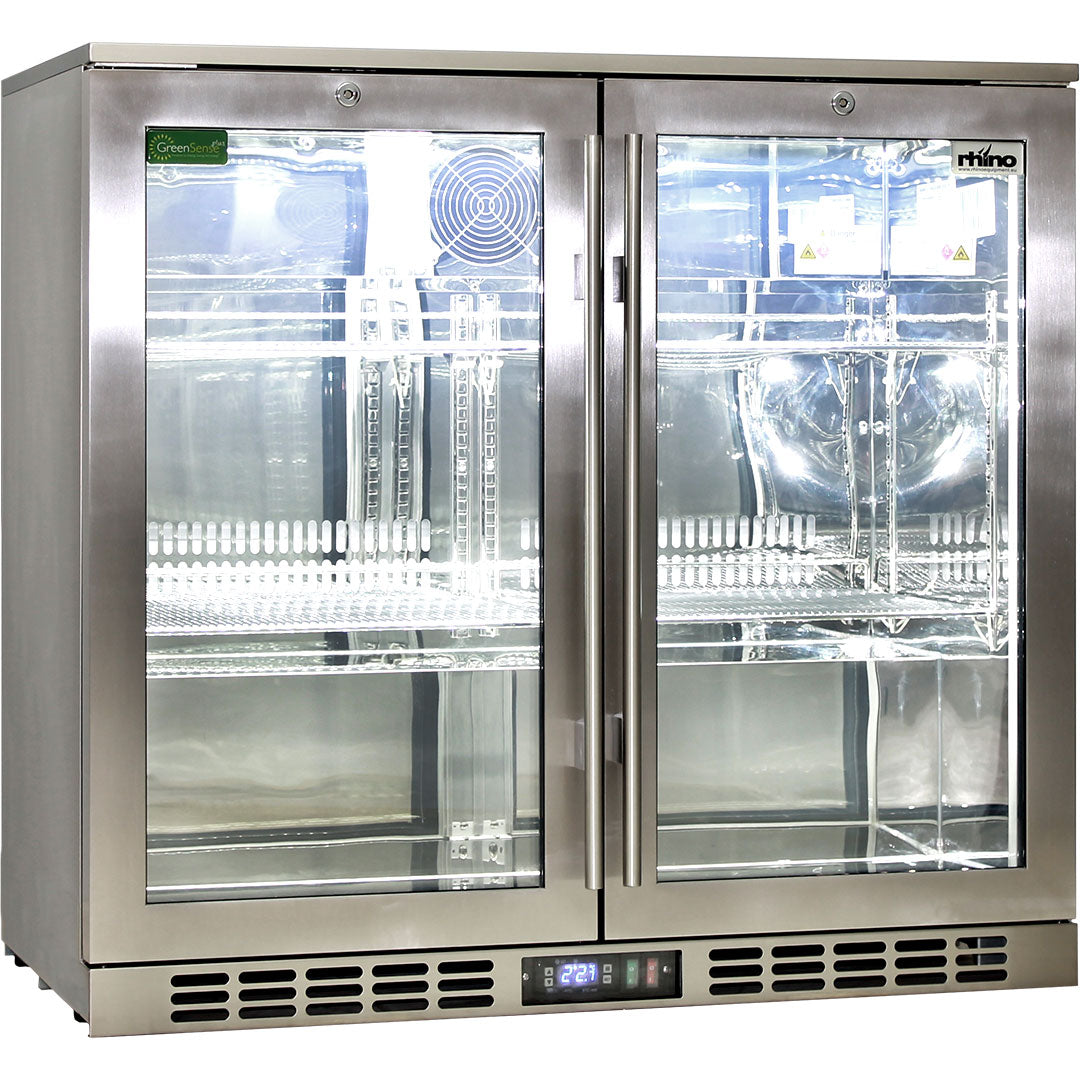 Rhino Stainless Steel 2 Door Heated Glass Bar Fridge