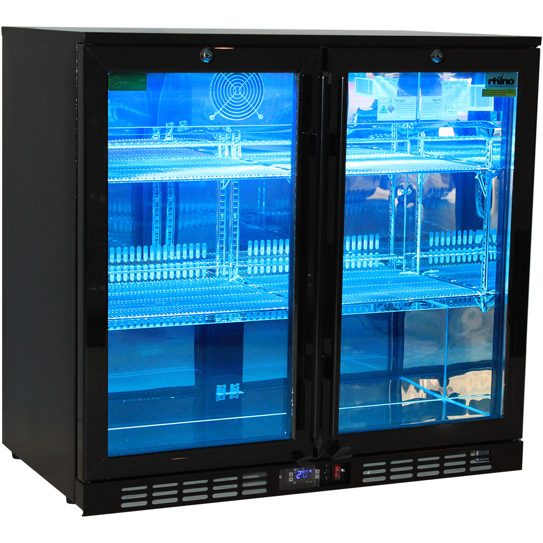 Rhino Night Club Commercial Multi Light Coloured Black 2 Door Bar Fridge