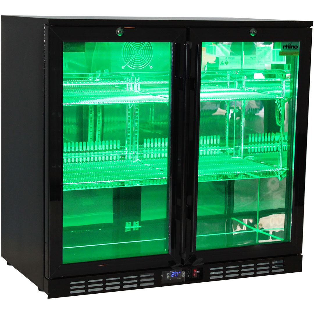 Rhino Night Club Commercial Multi Light Coloured Black 2 Door Bar Fridge