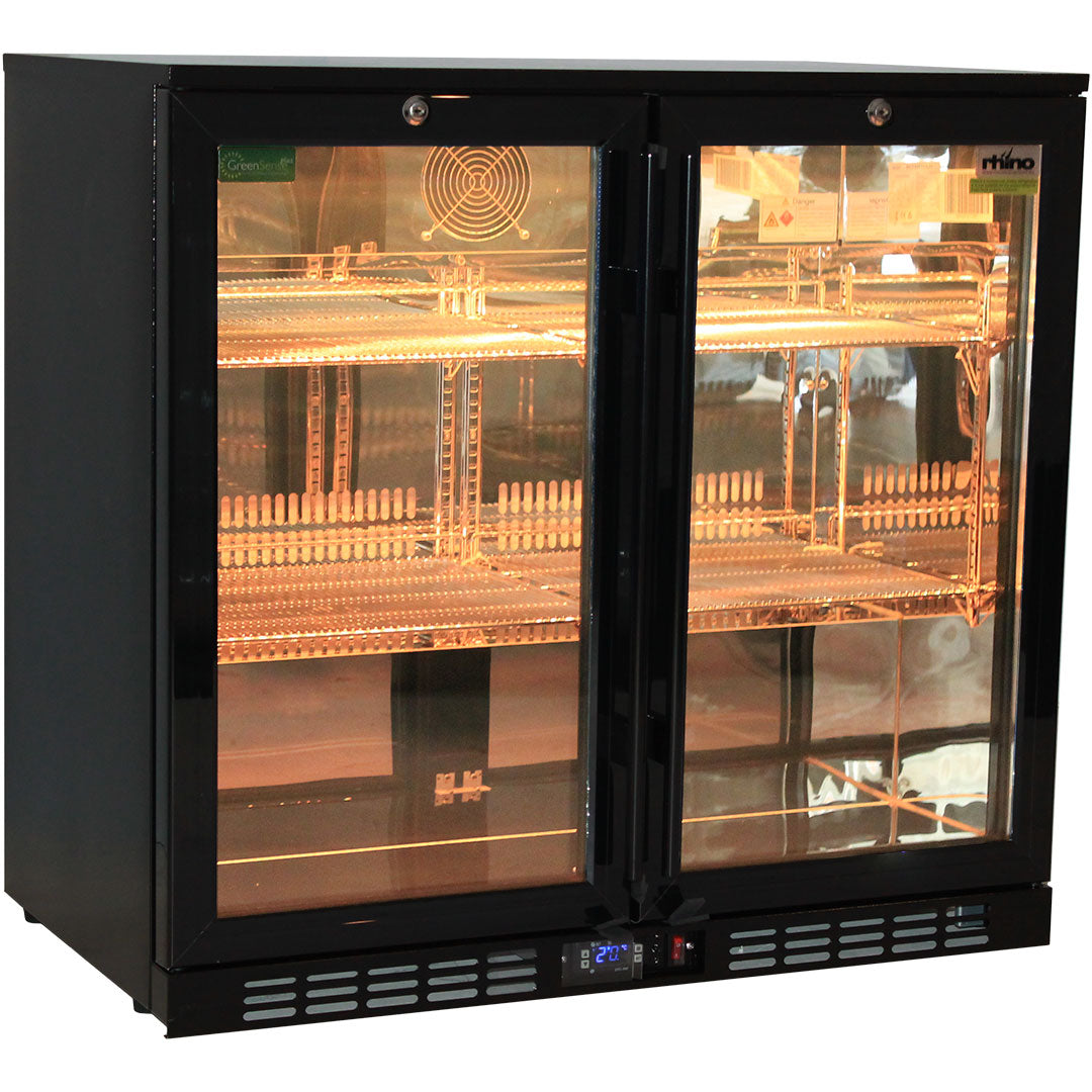 Rhino Night Club Commercial Multi Light Coloured Black 2 Door Bar Fridge