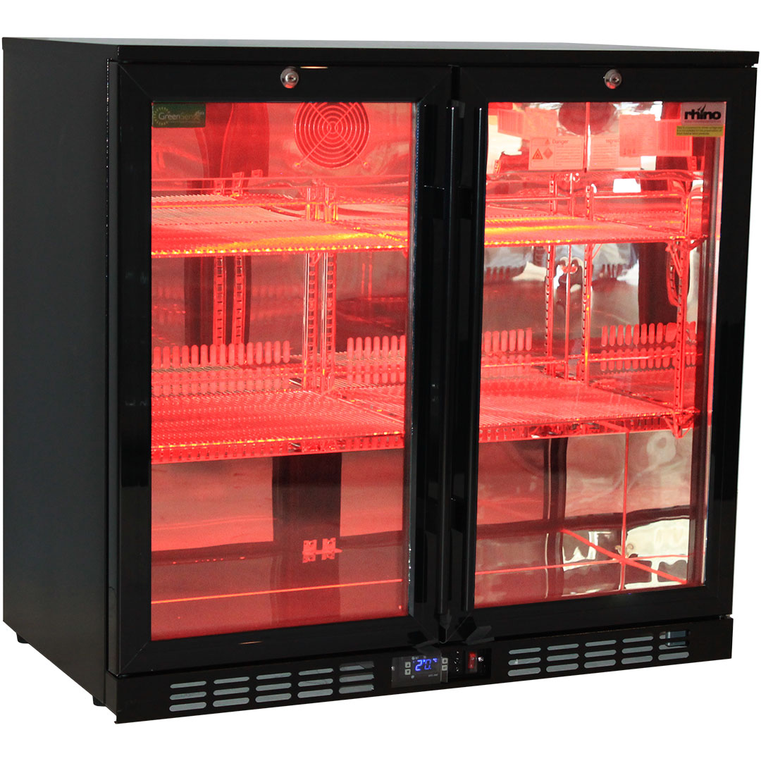 Rhino Night Club Commercial Multi Light Coloured Black 2 Door Bar Fridge