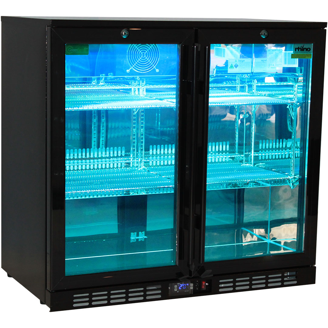 Rhino Night Club Commercial Multi Light Coloured Black 2 Door Bar Fridge