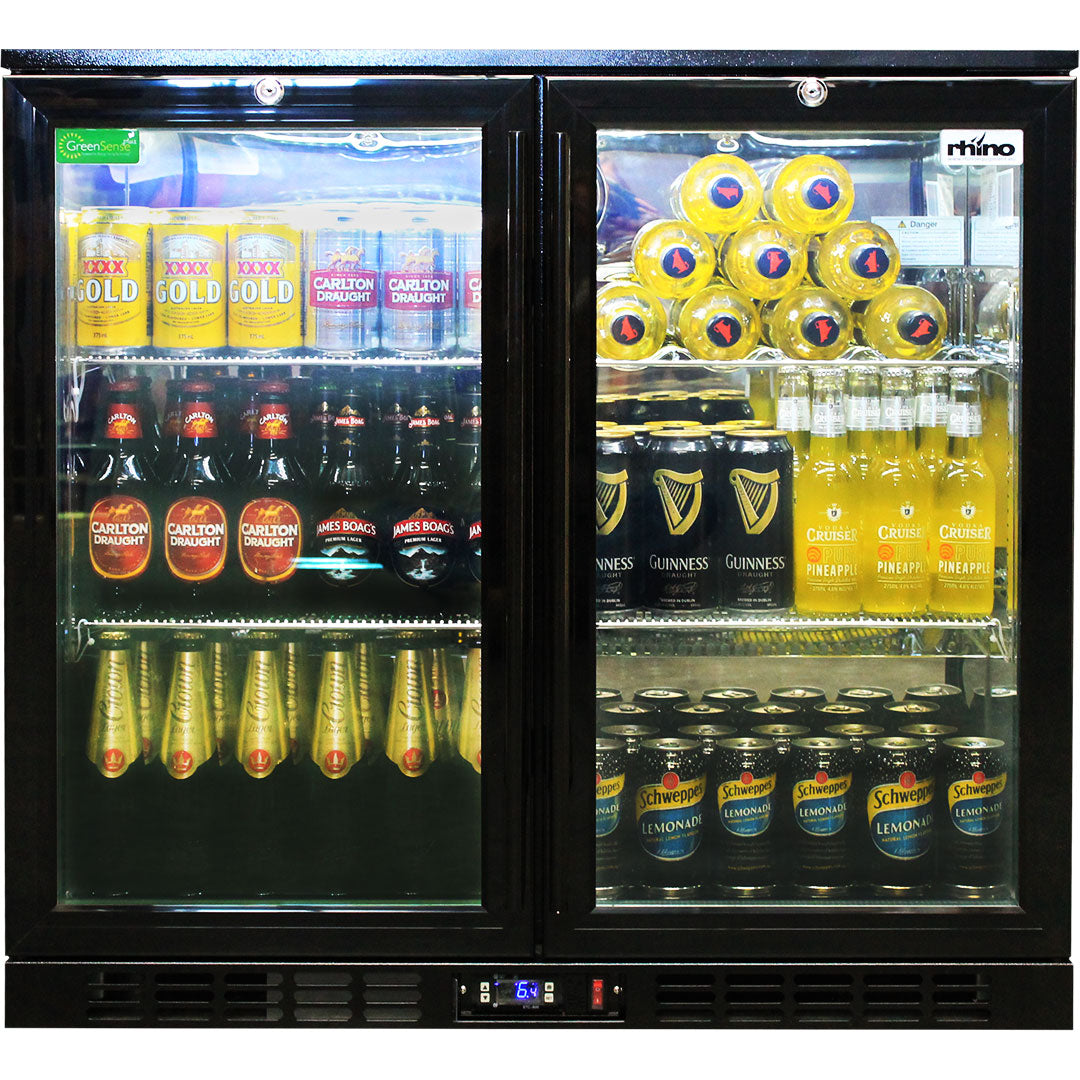 Rhino Night Club Commercial Multi Light Coloured Black 2 Door Bar Fridge