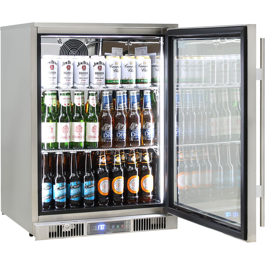 Outdoor Rhino ENVY 1 Door Bar Fridge Coldest Beer 43ºC+ Best Alfresco 316 Stainless Quiet With No Condensation