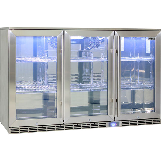 Rhino Glass 3 Door Alfresco Outdoor Bar Fridge All Stainless Energy Efficient Alfresco 330L