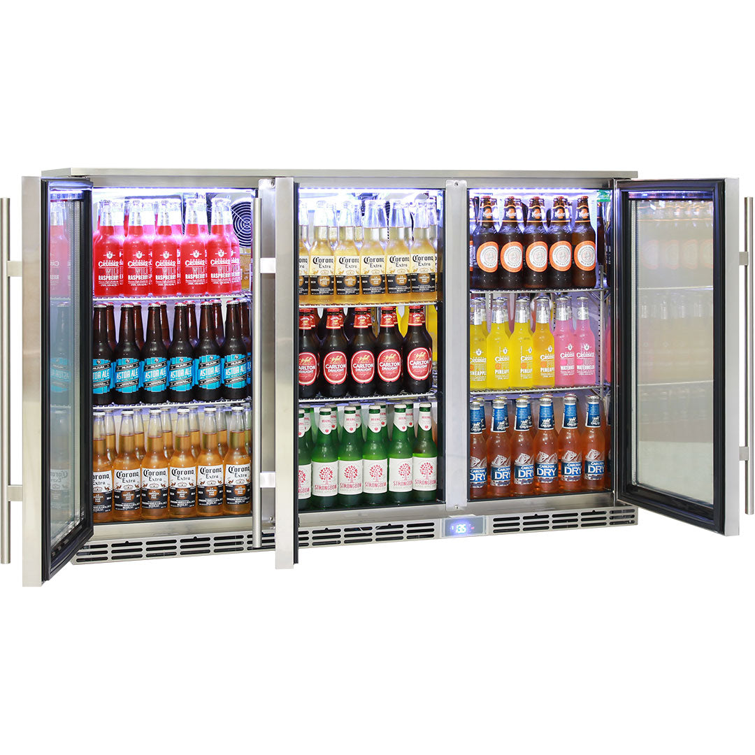 Rhino Glass 3 Door Alfresco Outdoor Bar Fridge All Stainless Energy Efficient Alfresco 330L