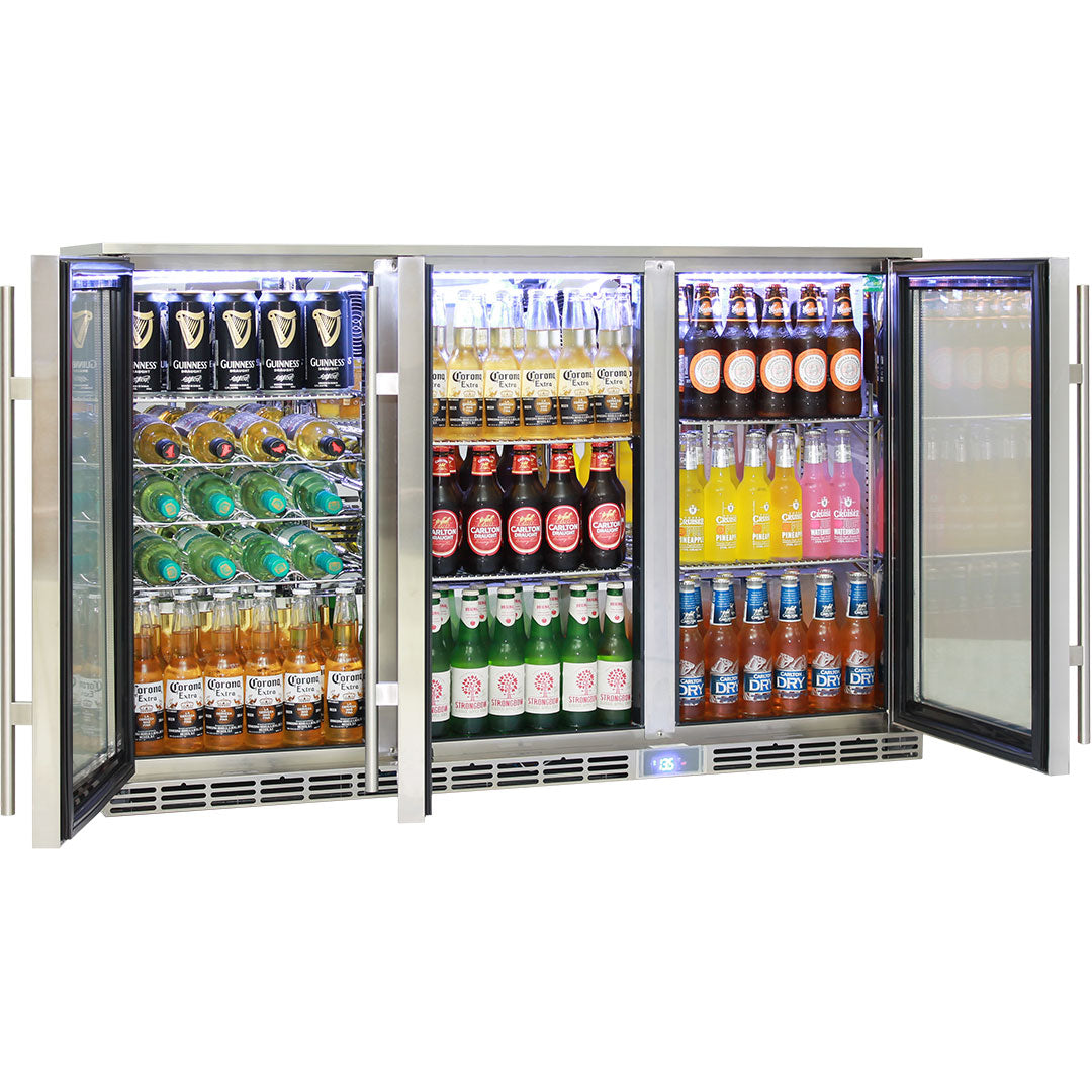 Rhino Glass 3 Door Alfresco Outdoor Bar Fridge All Stainless Energy Efficient Alfresco 330L