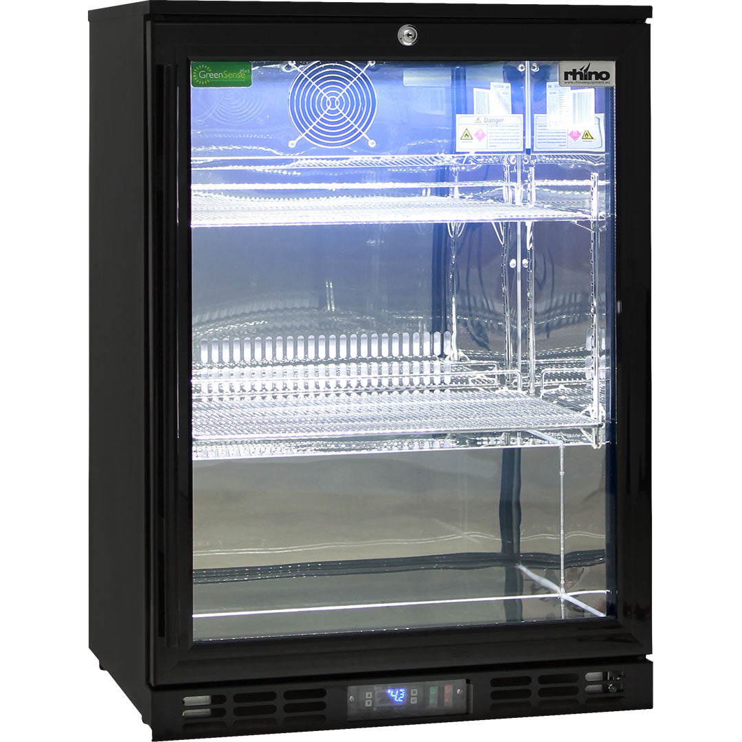 Rhino Black Commercial Glass Door Bar Fridge With Energy Efficient Parts And Operation