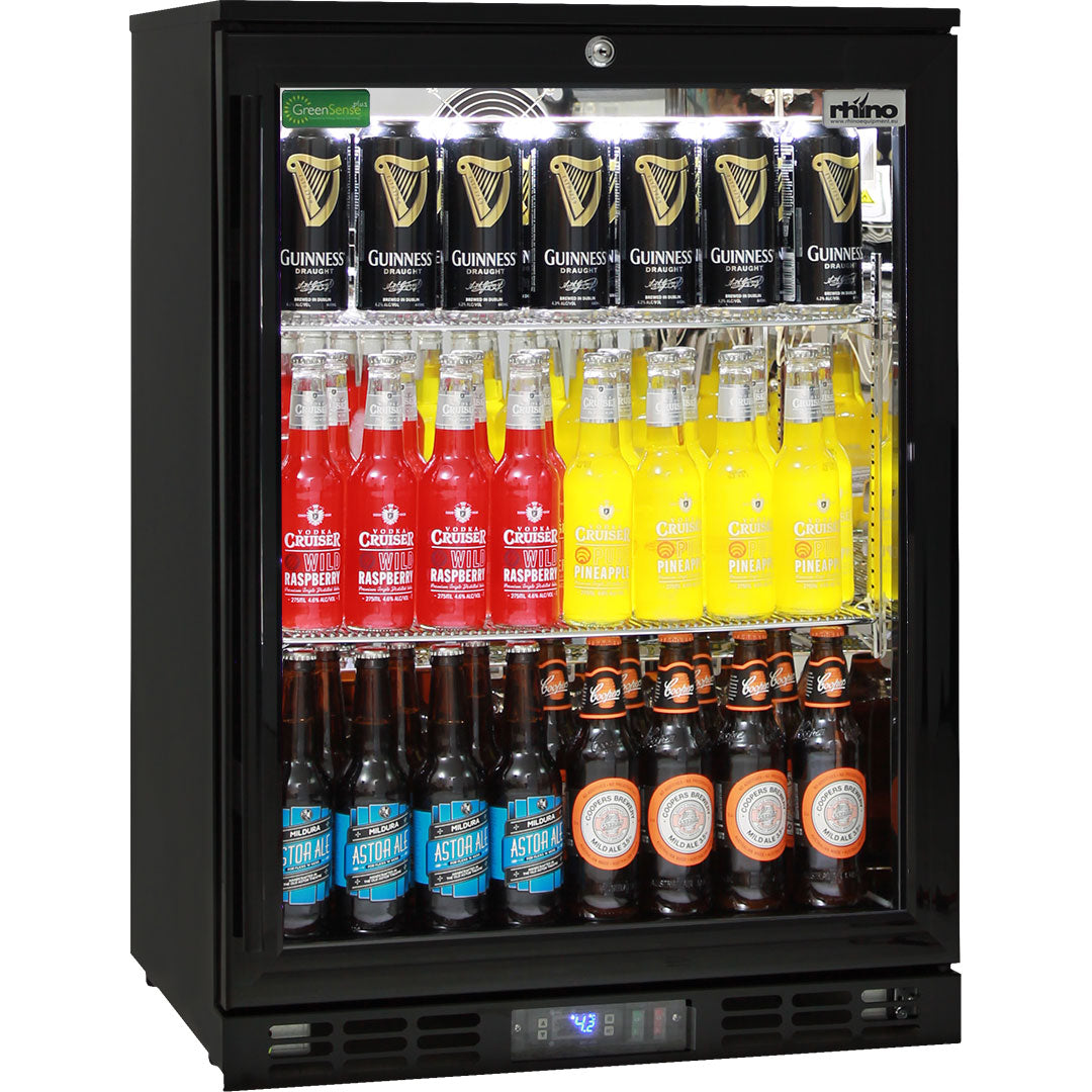 Quiet Running Glass Door Bar Fridge Energy Efficient Rhino - Great For Indoors