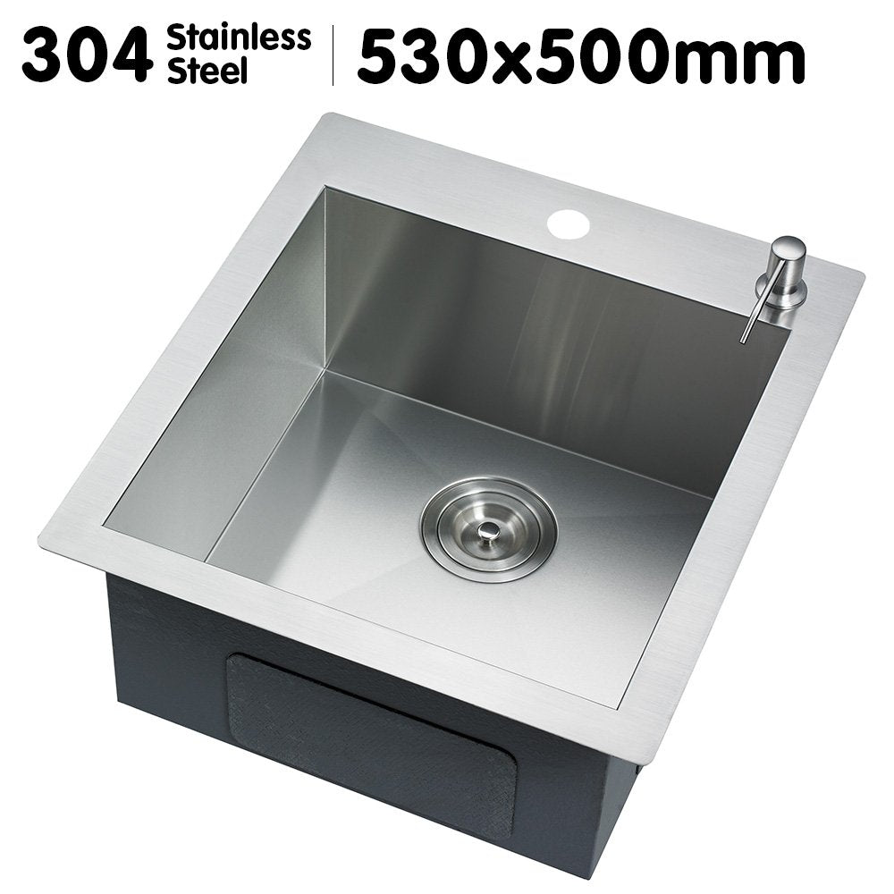 304 Stainless Steel Undermount Topmount Kitchen Laundry Sink - 530 x 500mm