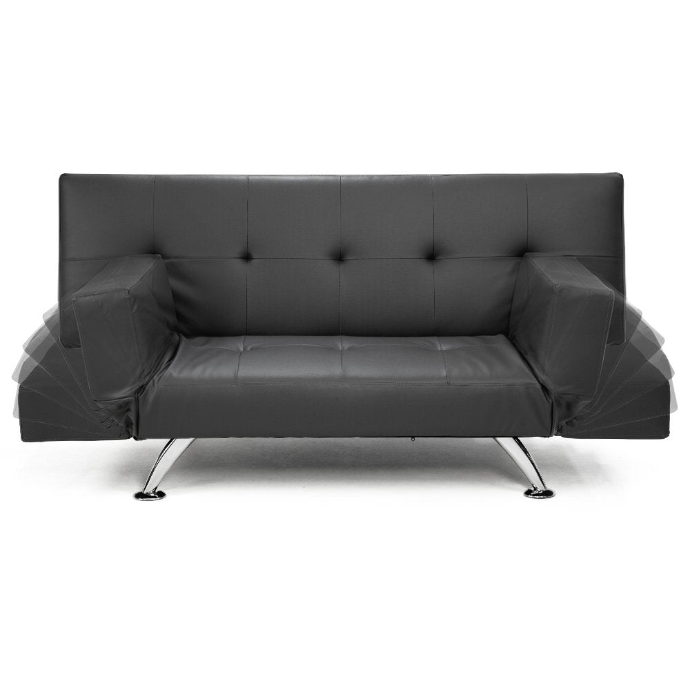 Sarantino 3 Seater Faux Leather Sofa Bed Lounge - Grey