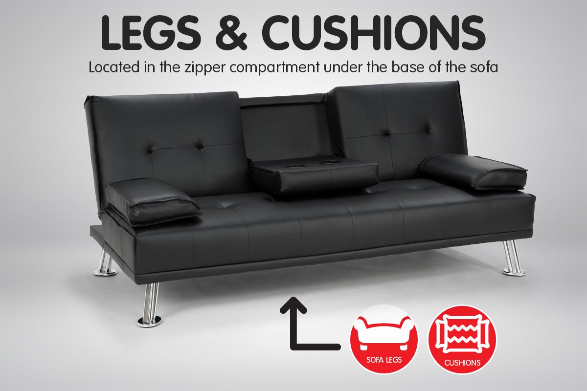 Sarantino Faux Leather Sofa Bed Lounge Furniture - Black