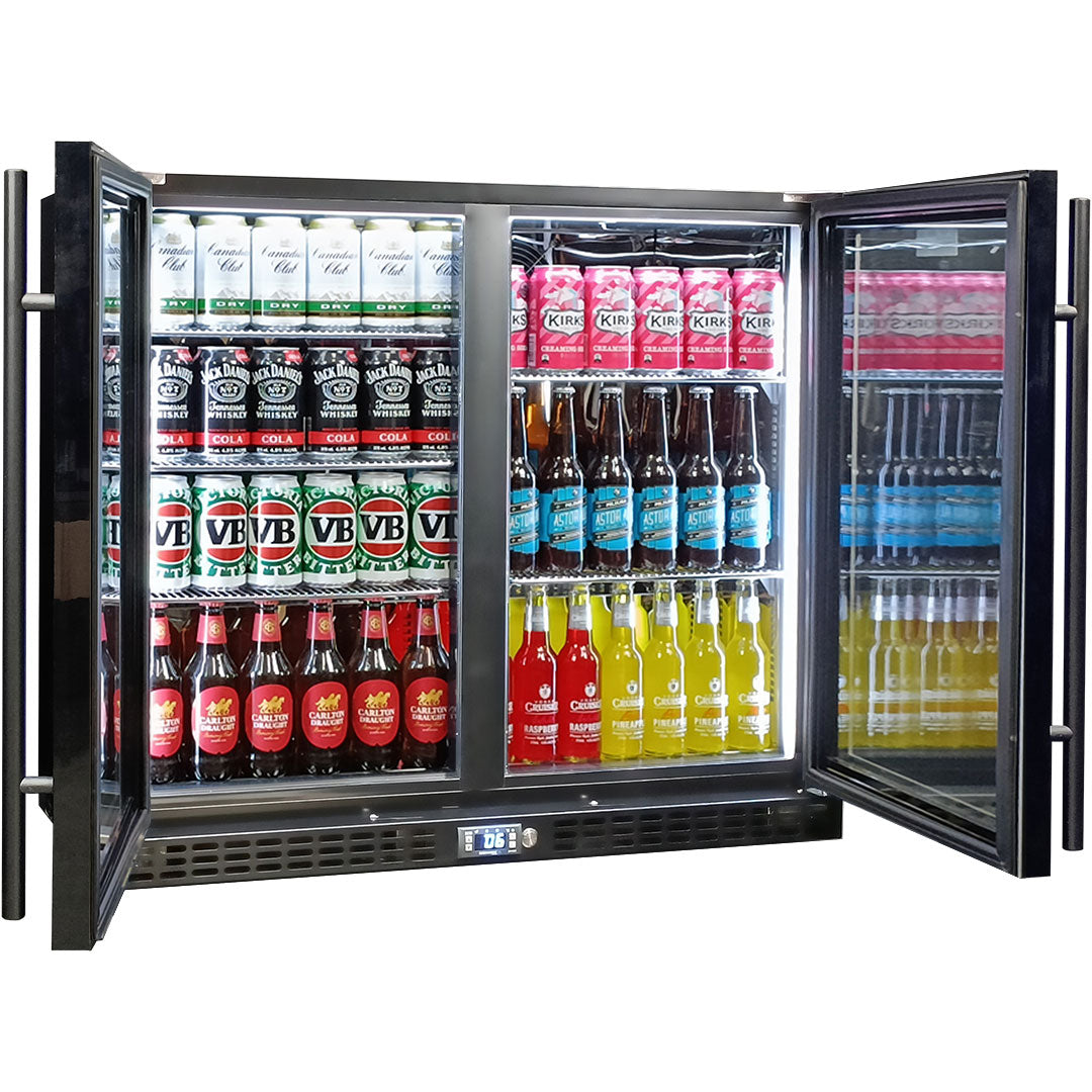 Schmick Twin Door Quiet Running  Black Triple Glazed Glass Door Bar Fridge Model SK206-B - Low Height