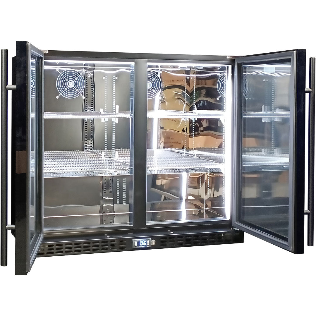 Schmick Twin Door Quiet Running  Black Triple Glazed Glass Door Bar Fridge Model SK206-B - Low Height