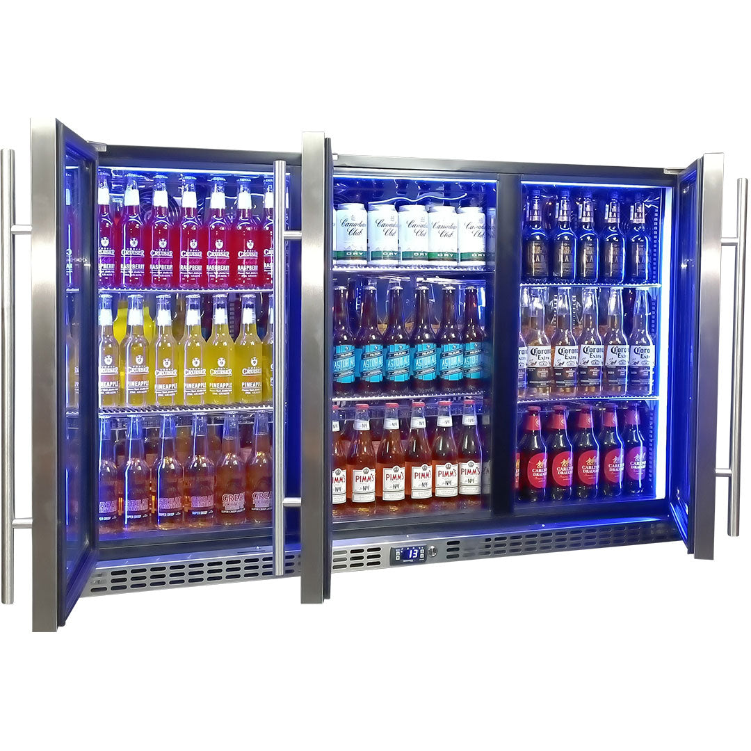 Schmick 3 Door Quiet Running Stainless Steel Glass Door Bar Fridge Model SK386-SS