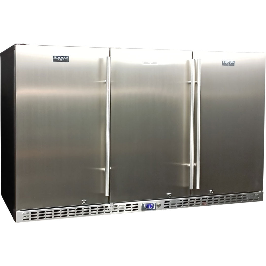 Schmick 3 Door Quiet Running Solid Stainless Steel Door Bar Fridge Model SK386-SD