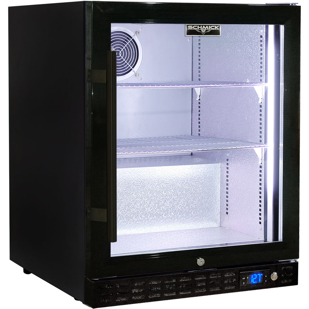 Schmick Quiet Running Front Venting Under Bench Heated Glass Door Bar Fridge Model SK86R-B-HD