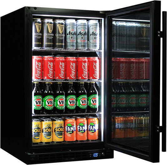 Schmick Black Quiet Running Front Venting Under Bench Triple Glazed Glass Door Bar Fridge Model SK126-B