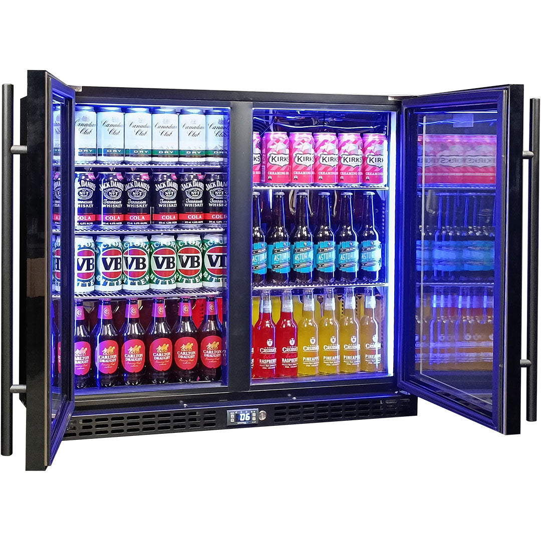 Schmick Twin Door Quiet Running  Black Heated Glass Door Bar Fridge Model SK206-B-HD - Low Height