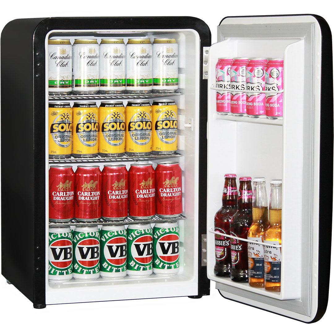 Black Rounded Quiet Running Energy Efficient Mini Bar Fridge Model HUS-RND70B