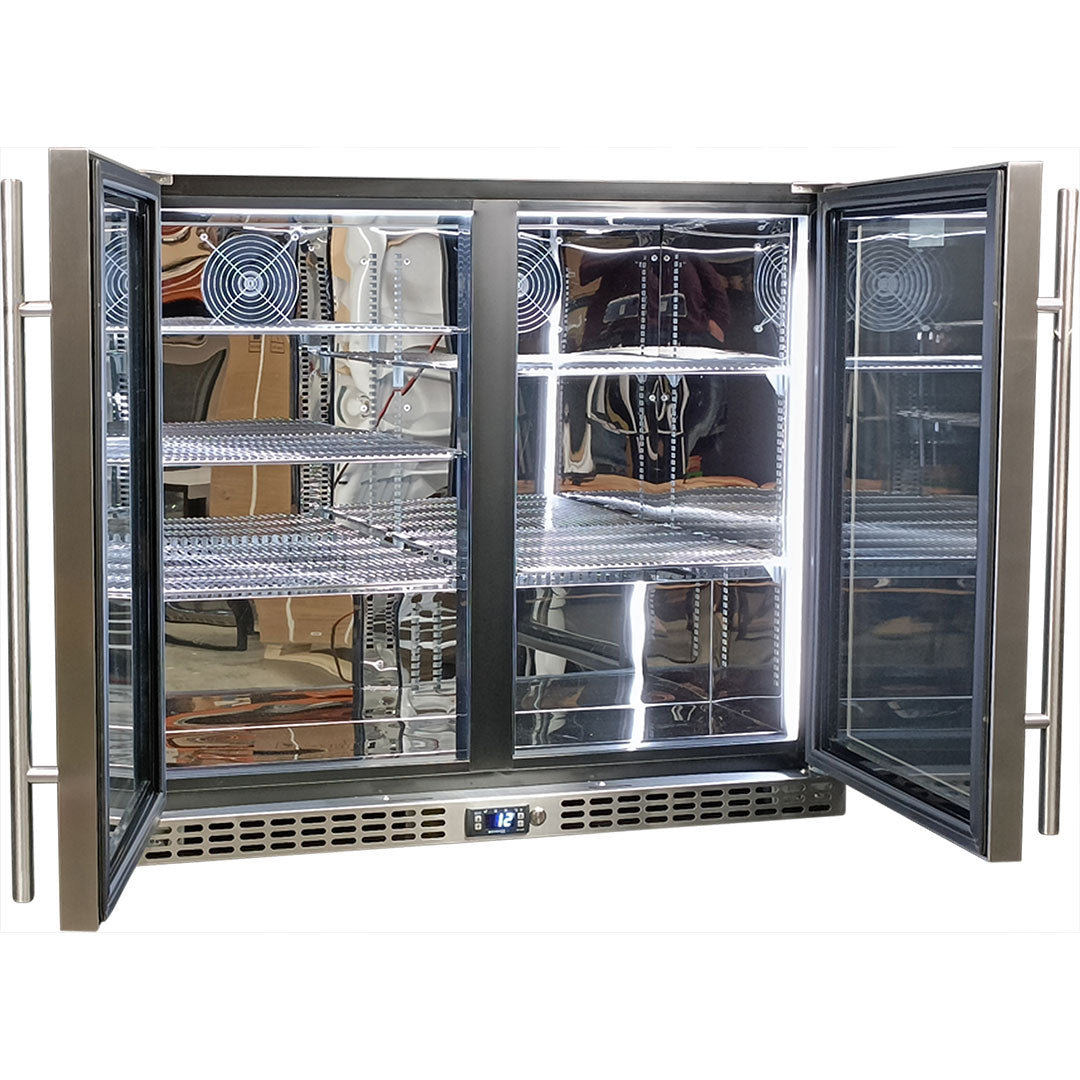 Schmick Twin Door Quiet Running Stainless Steel Heated Glass Door Bar Fridge Model SK206-HD - Low Height