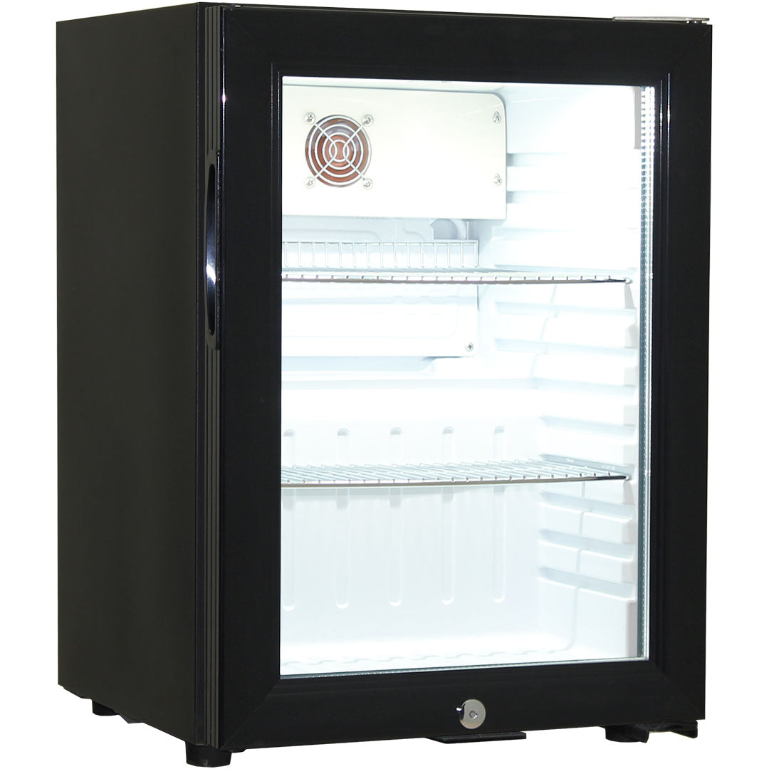 Schmick Black Glass Door Mini Bar Accommodation Fridge Quiet Running With Shallow Depth Model SK40-B