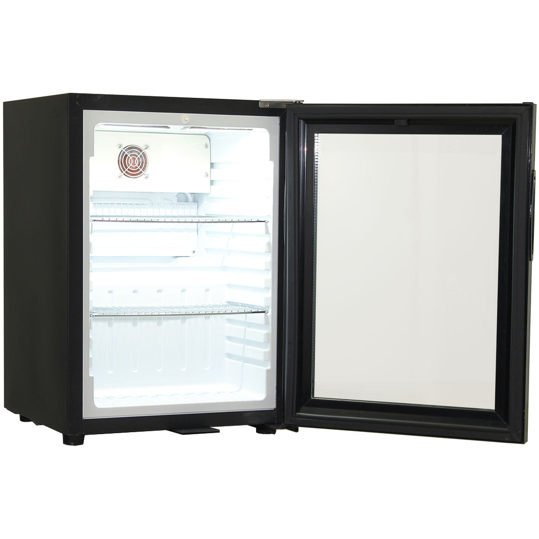 Schmick Black Glass Door Mini Bar Accommodation Fridge Quiet Running With Shallow Depth Model SK40-B