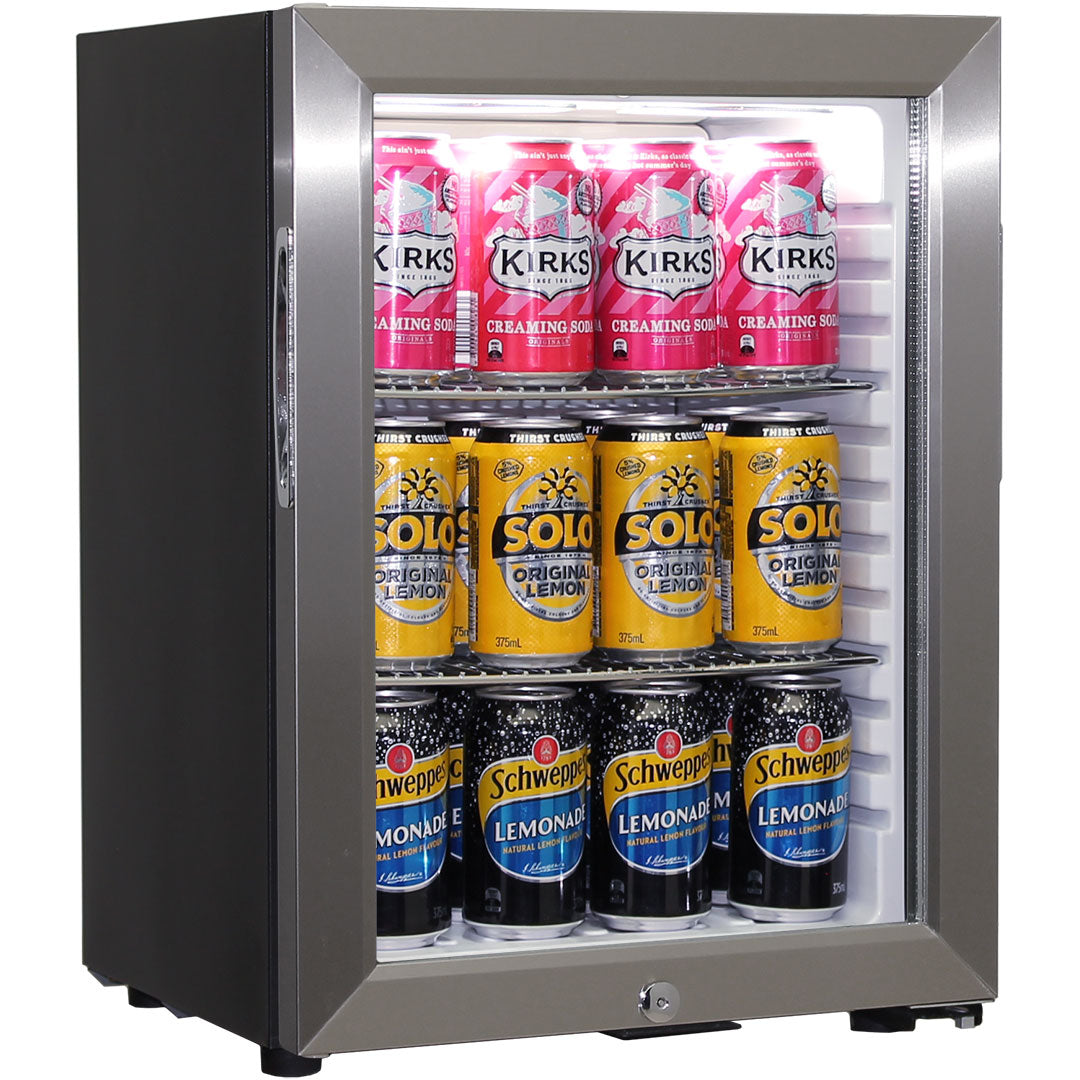 Schmick Glass Door Mini Bar Accommodation Fridge Quiet Running With Shallow Depth Model SK40-SS