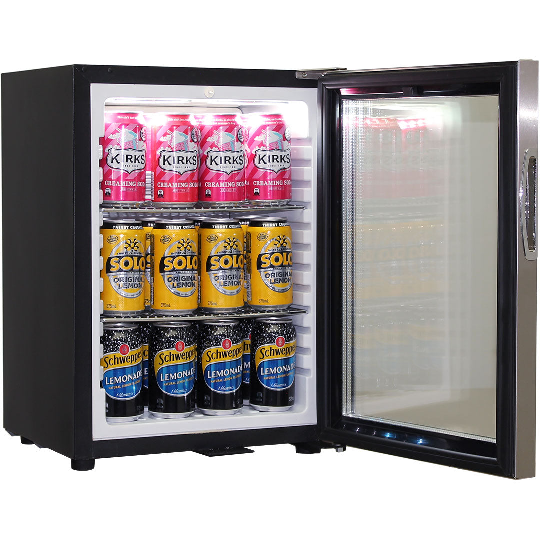 Schmick Glass Door Mini Bar Accommodation Fridge Quiet Running With Shallow Depth Model SK40-SS