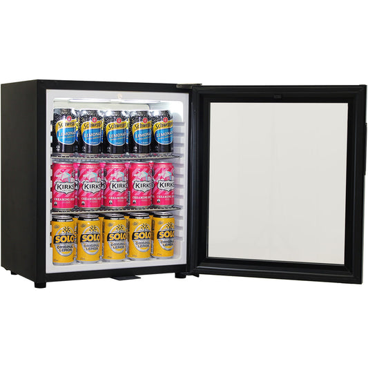 Schmick Black Glass Door Mini Bar Accommodation Fridge Quiet Running With Shallow Depth Model SK55-B