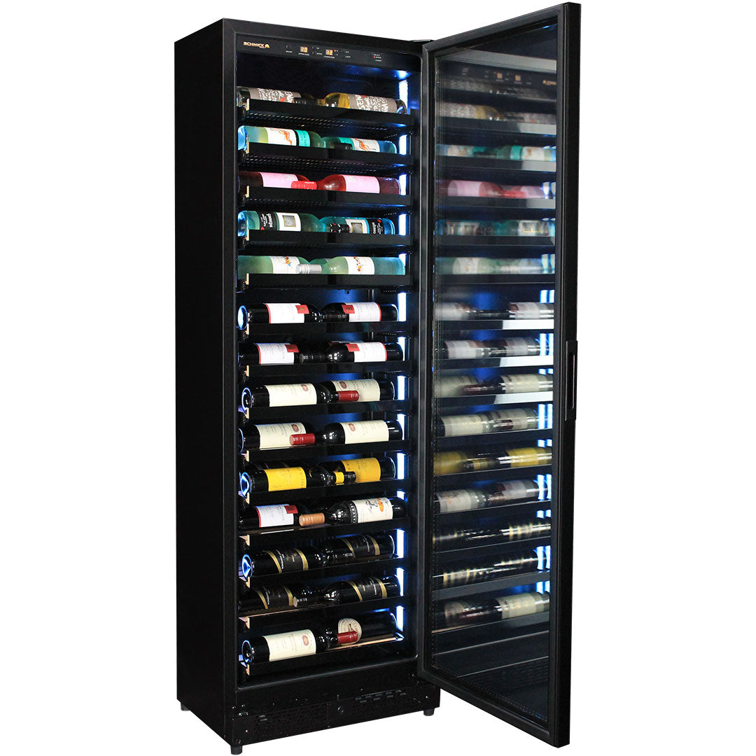 Upright Super Slim Depth Quiet Running Glass Front Wine Fridge With 5 x LED Color Options