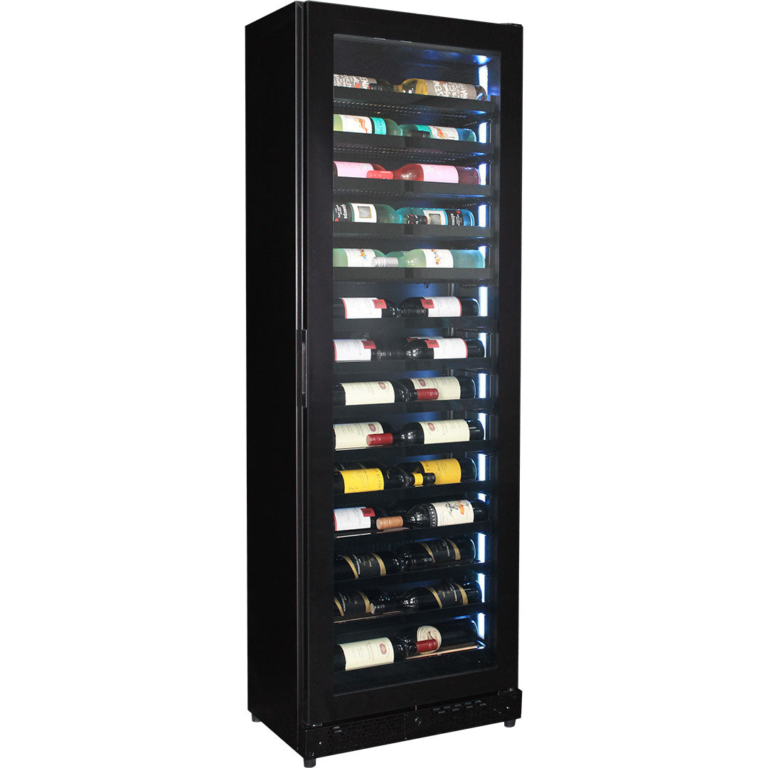 Upright Super Slim Depth Quiet Running Glass Front Wine Fridge With 5 x LED Color Options