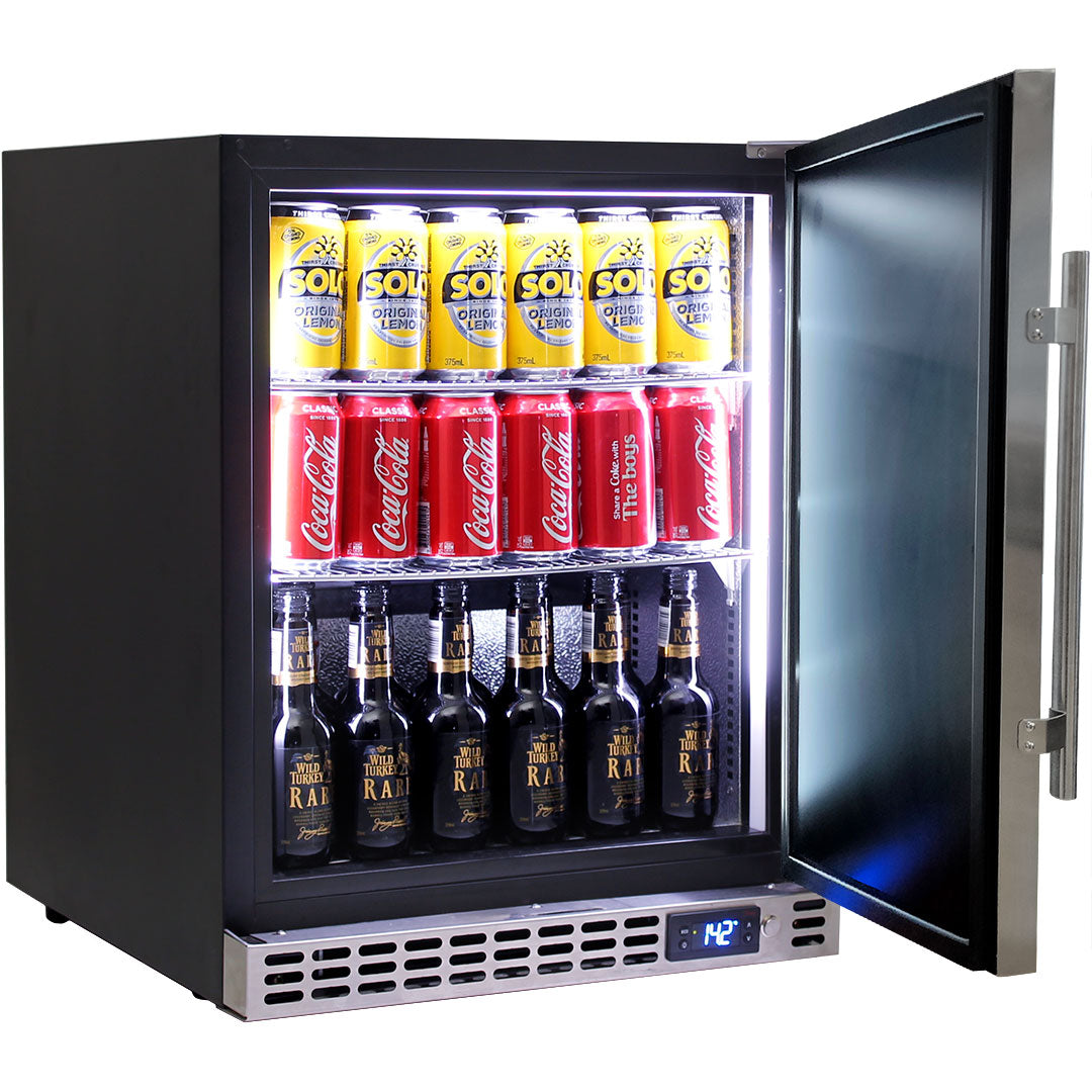 Schmick Quiet Running Front Venting Under Bench Heated Glass Door Bar Fridge Model SK86R-B-HD