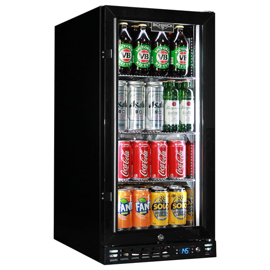 Schmick Black Quiet Running Front Venting Under Bench Triple Glazed Glass Door Bar Fridge Model SK92-B