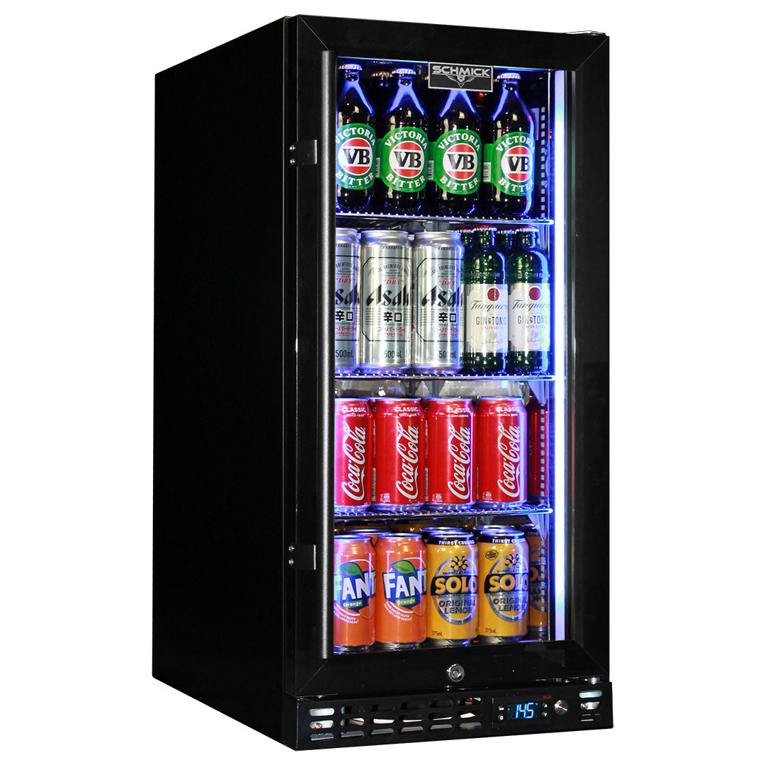 Schmick Black Quiet Running Front Venting Under Bench Triple Glazed Glass Door Bar Fridge Model SK92-B