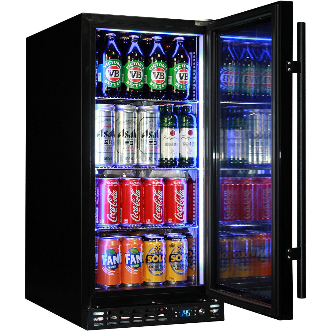 Schmick Black Quiet Running Front Venting Under Bench Triple Glazed Glass Door Bar Fridge Model SK92-B