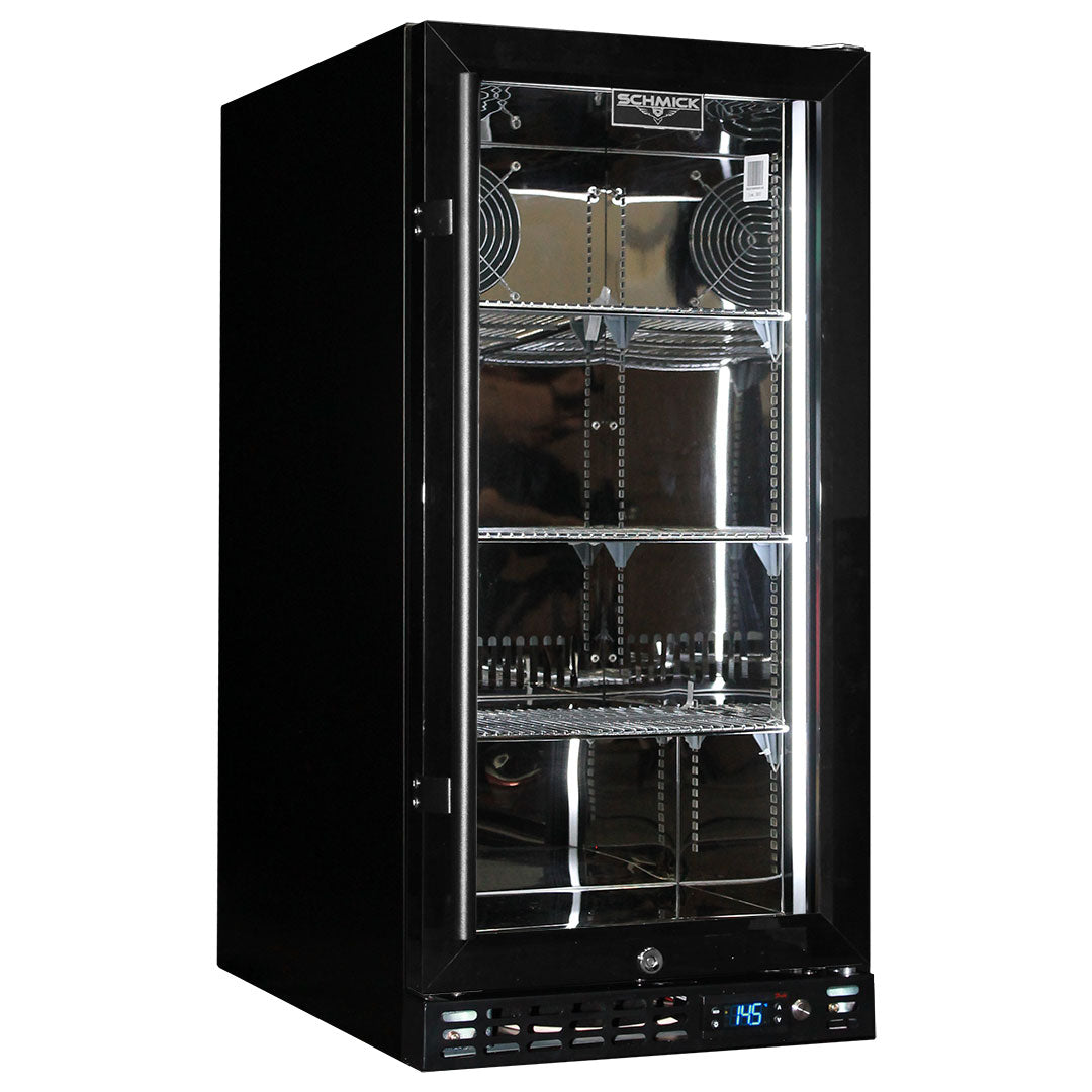 Schmick Black Quiet Running Front Venting Under Bench Triple Glazed Glass Door Bar Fridge Model SK92-B