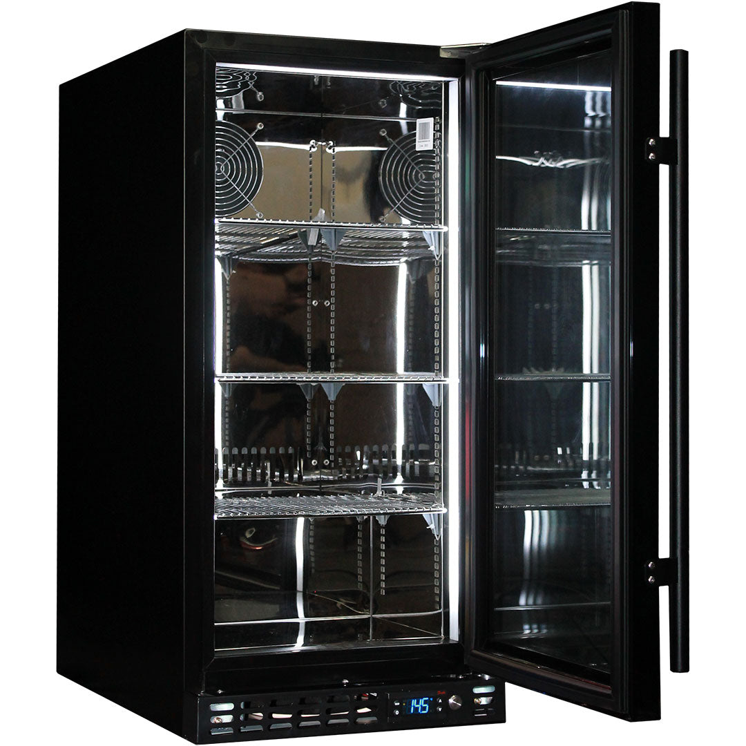 Schmick Black Quiet Running Front Venting Under Bench Triple Glazed Glass Door Bar Fridge Model SK92-B