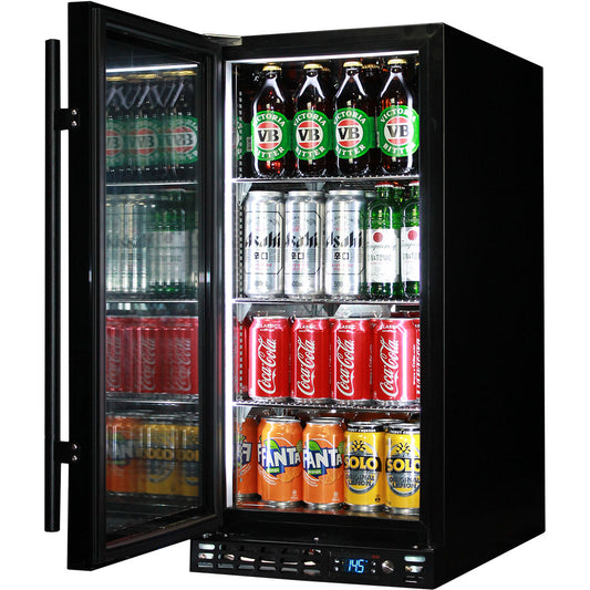 Schmick Black Quiet Running Front Venting Under Bench Heated Glass Door Bar Fridge Model SK92L-B-HD