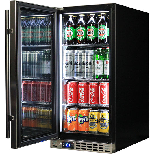 Schmick Stainless Quiet Running Front Venting Under Bench Heated Glass Door Bar Fridge Model SK92L-HD