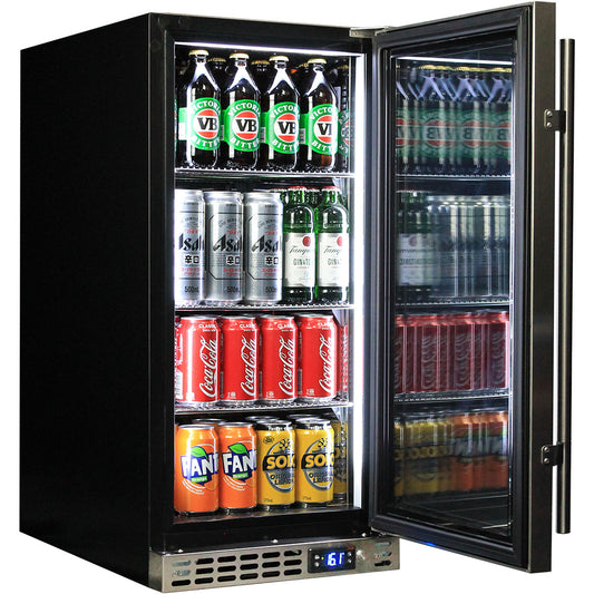 Schmick Stainless Quiet Running Front Venting Under Bench Heated Glass Door Bar Fridge Model SK92R-HD