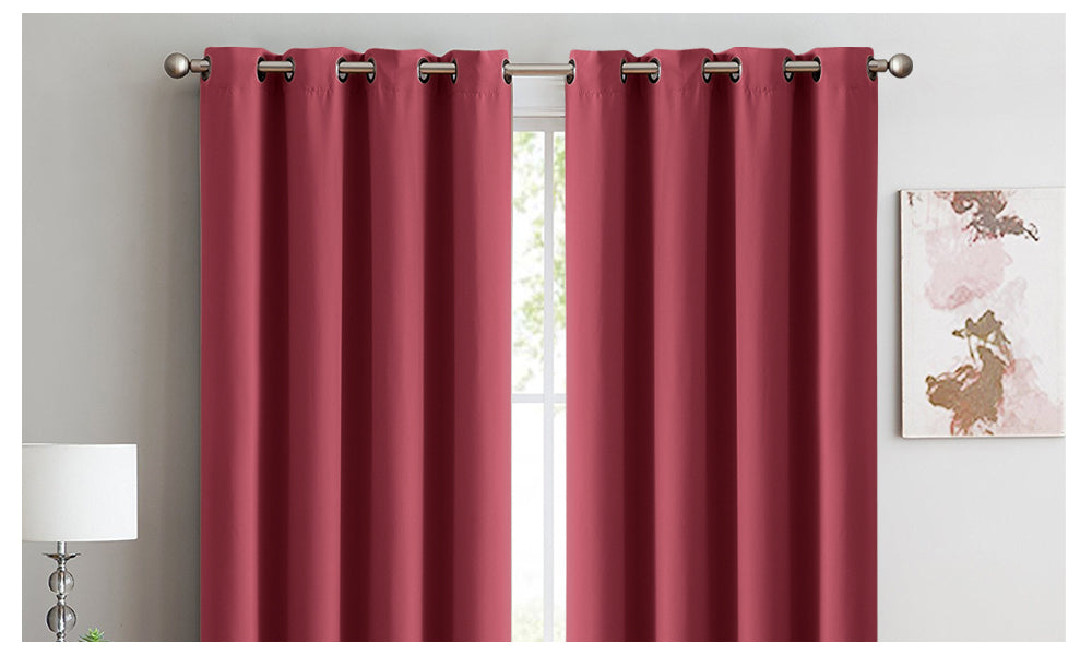 2x 100% Blockout Curtains Panels 3 Layers Eyelet Wine 140x230cm