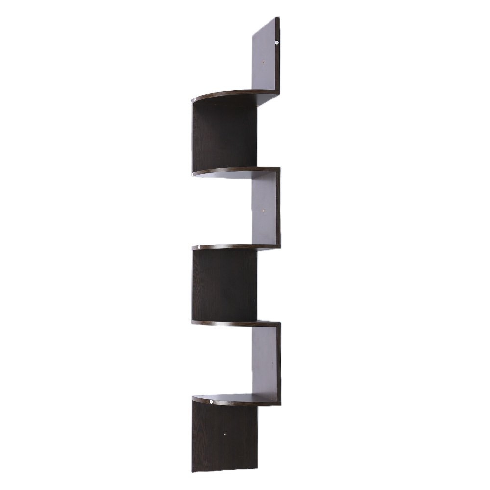 Sarantino 5-Tier Corner Wall Shelf Display Storage Shelves Dark Brown