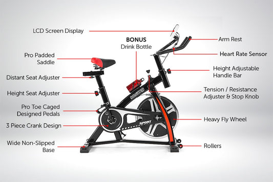 Powertrain Home Gym Flywheel Exercise Spin Bike - Black